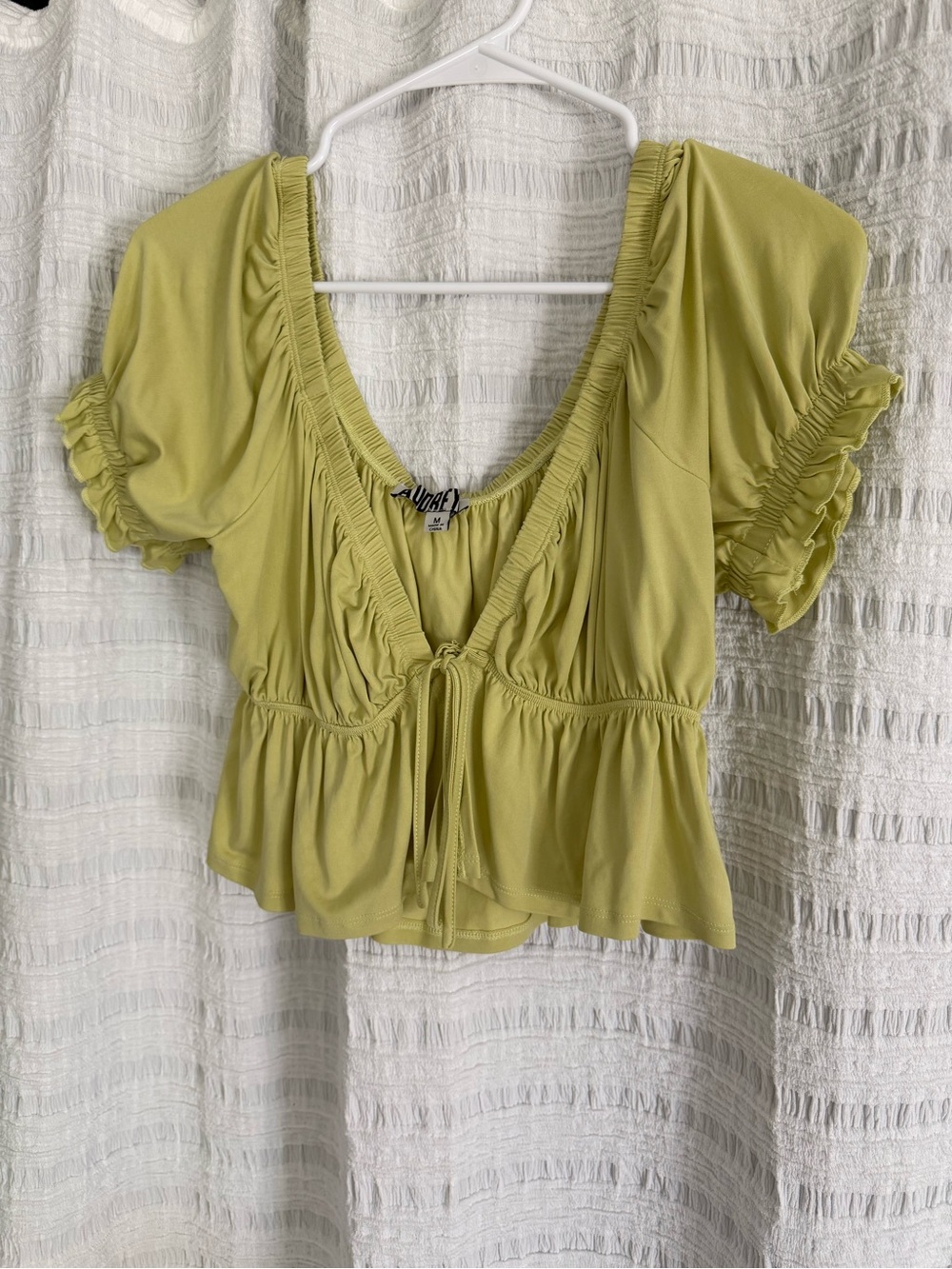 audrey Lime Green Tie-Front Peplum Crop Top